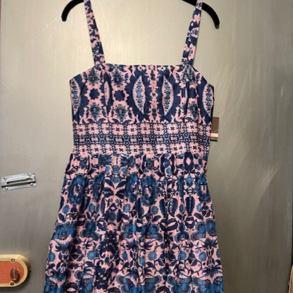 Taylor Retro Pink & Blue Floral Pleated Dress With Pockets Spaghetti Straps - Picture 12 of 16